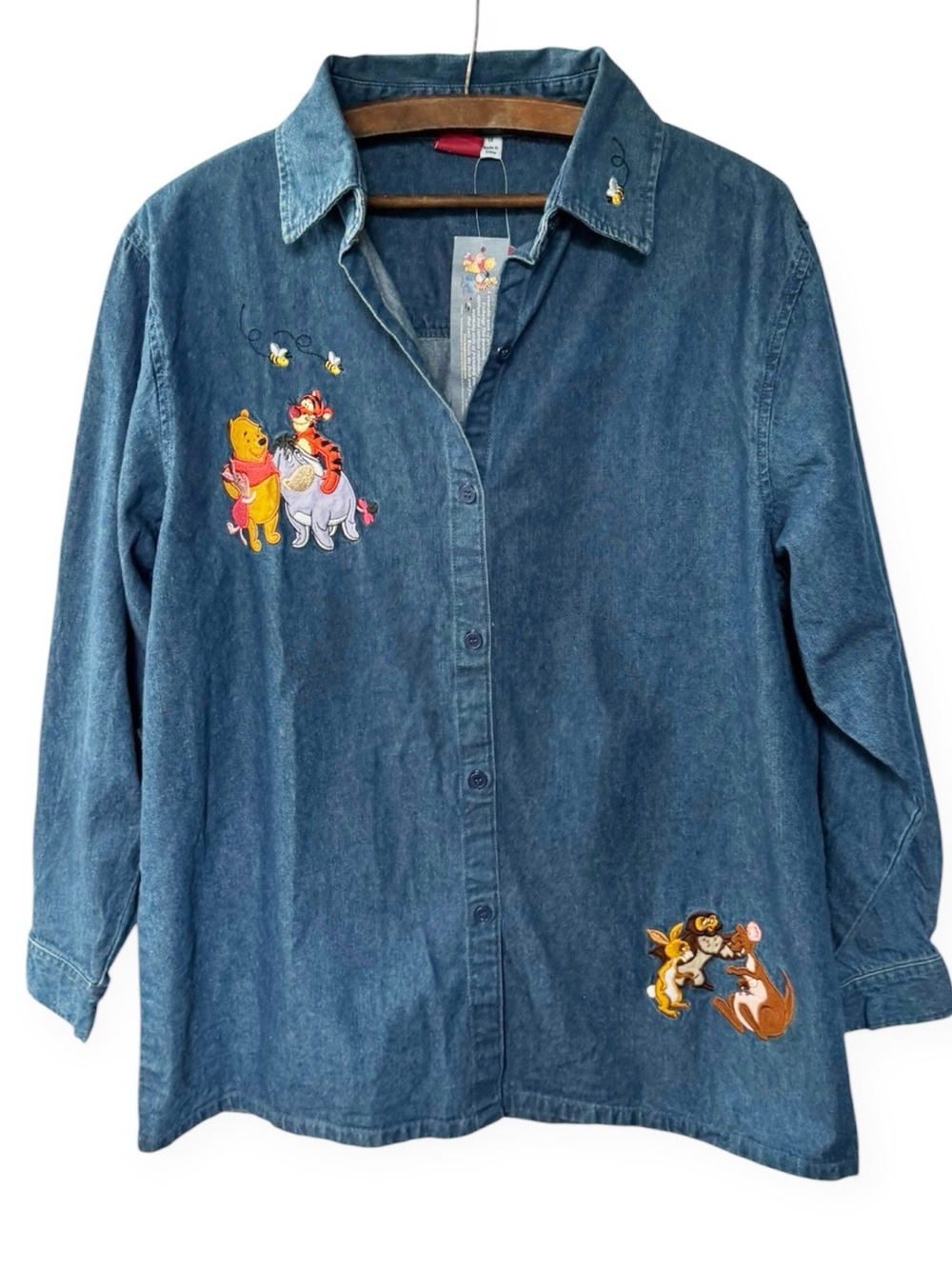 Vintage 2000 Disney Winnie the Pooh & Friends Embroidered Denim Shirt NWT 1X